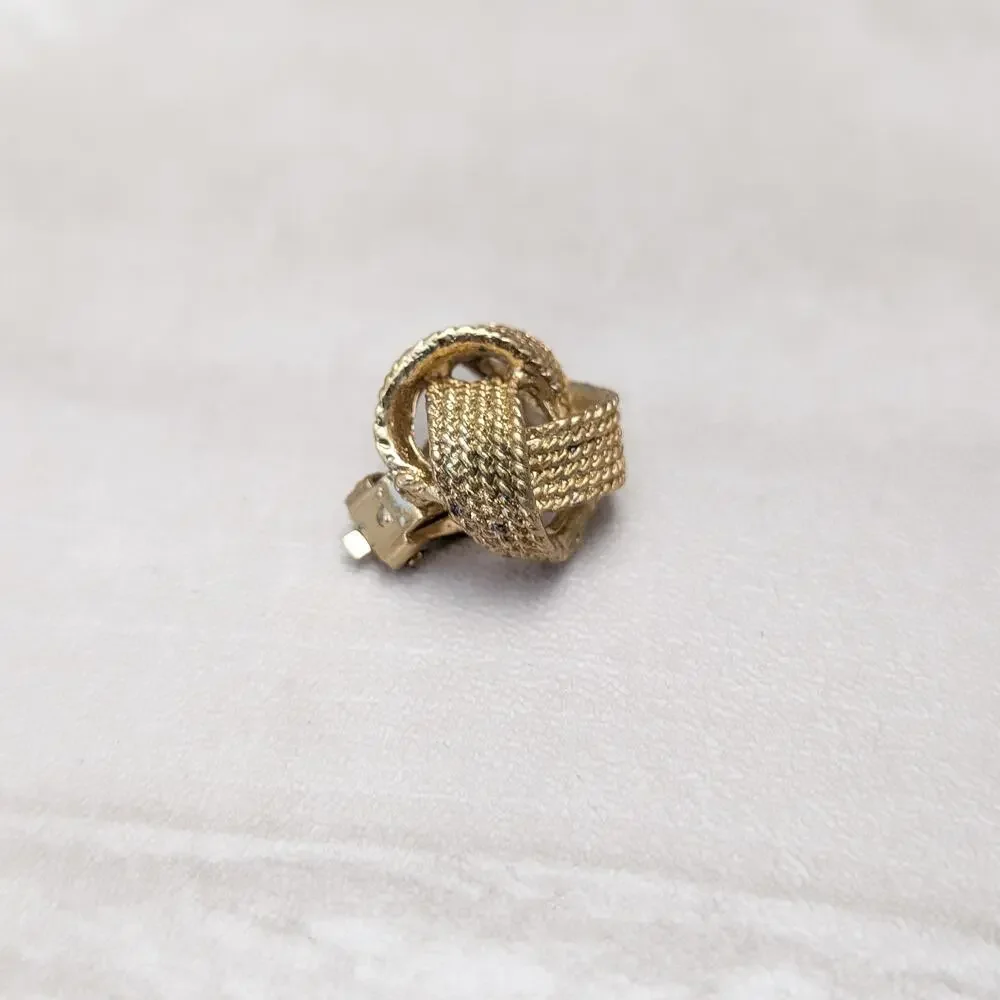 Vintage Clip On Earrings Gold Tone Patterned Knot Design - Fair Condition